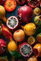 vegetariano fragola far cadere verde acqua salutare frutta cibo fresco sfondo vitamina. generativo ai. foto