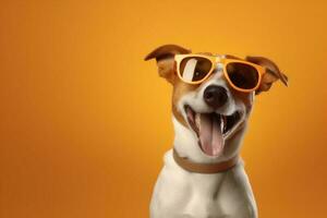 cane Sorridi sfondo interno animale domestico carino ritratto occhiali da sole divertente isolato animale. generativo ai. foto