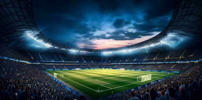 obbiettivo stadio mondo arena gioco leggero verde sport calcio calcio. generativo ai. foto