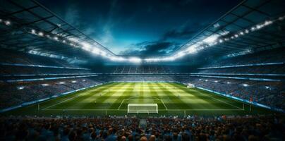 calcio leggero calcio mondo arena obbiettivo gioco verde sport stadio. generativo ai. foto