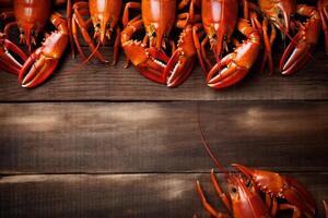 cucinato Gambero frutti di mare cibo rosso artiglio sfondo aragosta gamberi bollito avvicinamento. generativo ai. foto