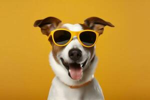 animale cane carino ritratto umorismo animale domestico Sorridi sfondo isolato divertente occhiali da sole. generativo ai. foto