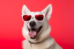 ritratto cane animale domestico canino divertente Sorridi isolato carino animale occhiali da sole sfondo. generativo ai. foto