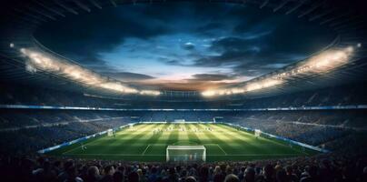 arena stadio obbiettivo gioco calcio leggero mondo sport calcio verde. generativo ai. foto