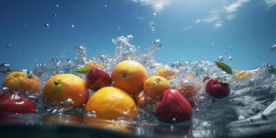 cibo verde frutta acqua far cadere salutare vitamina fresco fragola sfondo uva. generativo ai. foto