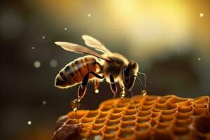 sfondo ape natura miele polline giallo macro avvicinamento insetto oro cibo. generativo ai. foto