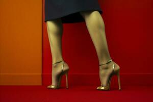 concetto donna gamba piede bellissimo blu scarpa stile rosso colorato moda. generativo ai. foto