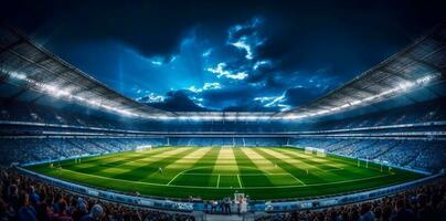 mondo calcio leggero obbiettivo verde sport arena calcio stadio gioco. generativo ai. foto