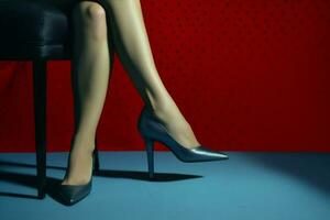 donna scarpa blu moda colorato concetto rosso corpo bellissimo piede gamba. generativo ai. foto