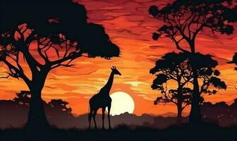 natura elefante silhouette safari giraffa Africa tramonto selvaggio animale natura. generativo ai. foto