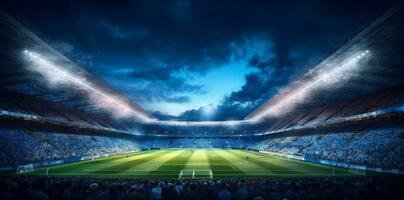 arena gioco verde sport obbiettivo calcio mondo calcio stadio luce. generativo ai. foto