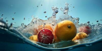 copia fresco salutare spazio sfondo frutta verde acqua vitamina fragola far cadere cibo. generativo ai. foto