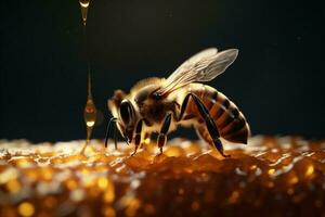 polline apicoltore sfondo oro insetto natura ape avvicinamento giallo miele macro. generativo ai. foto