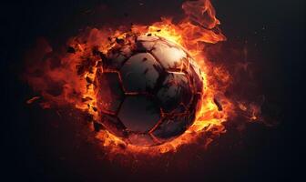 calcio palla nel fuoco fiamme su nero sfondo. ai generato foto