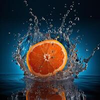 succoso fresco arancia frutta acqua spruzzo ai generativo Immagine foto