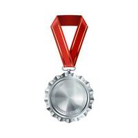 realistico argento vuoto medaglia su rosso nastro. gli sport concorrenza premi per secondo posto. campionato ricompensa per vittorie e realizzazioni foto