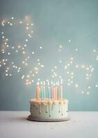 compleanno colorato torta decorato con dolci, compleanno torta con candele, generativo ai. foto