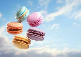 macaron dolce. colorato amaretti volare, francese macaron biscotti, dolce dolce. foto