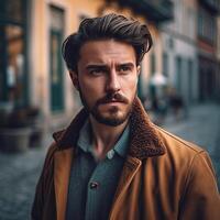 ai generato ritratto di un' moda uomo foto