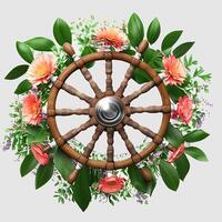 3d nautico, marino, floreale illustrazione con di legno volante, ai generativo foto