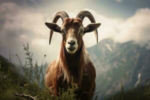 capra in piedi montagna scenario su sfondo foto