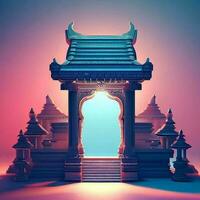 ai creare foto 3d illustrazione di un' tempio con un' cancello nel il mezzo