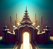 ai creare foto 3d illustrazione di un' tempio con un' cancello nel il mezzo