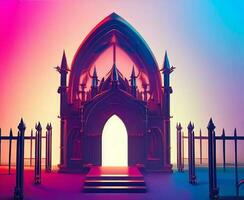 ai creare foto 3d illustrazione di un' Chiesa con un' cancello nel il mezzo