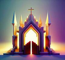 ai creare foto 3d illustrazione di un' Chiesa con un' cancello nel il mezzo