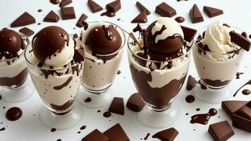 cioccolato vaniglia ghiaccio crema con bianca sfondo ai generato foto