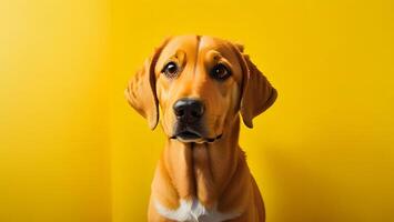 carino Marrone cane labrador cane da riporto di fronte il telecamera giallo sfondo avvicinamento ai generato foto