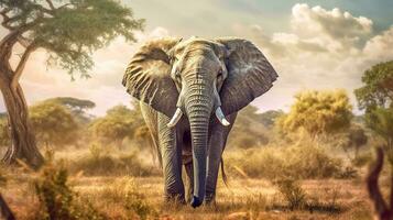 elefante nel Africa savana, tramonto, fatto con generativo ai foto