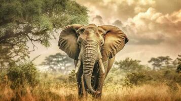 a piedi elefante nel natura, fatto con generativo ai foto