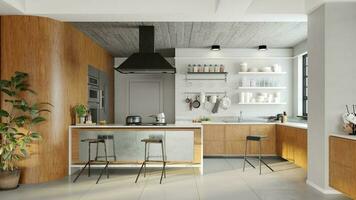 appartamento interno con cucina. 3d foto