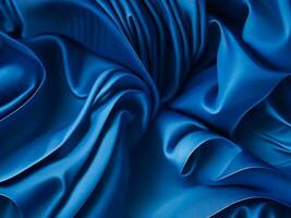3d rendere, astratto sfondo con piegato tessile arruffare, blu stoffa macro, ondulato moda sfondo creato con generativo ai tecnologia foto