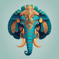 elefante Quetzalcoatl testa, simmetrico, piatto icona design. ai generato foto