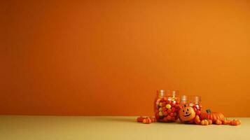 Halloween zucca decorazione con arancia sfondo e copia spazio ai generato foto