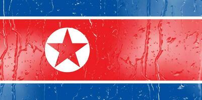 3d bandiera di nord Corea su un' bicchiere con acqua far cadere sfondo. foto