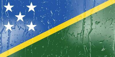 3d bandiera di Salomone isole su un' bicchiere con acqua far cadere sfondo. foto