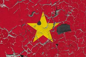 3d bandiera di Vietnam su un vecchio pietra parete sfondo. foto