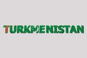 3d bandiera di turkmenistan su un' testo sfondo. foto