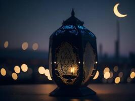 eid lampada con sfocatura sfondo ai generato, islamico eid sfondo, eid mubarak sfondo foto