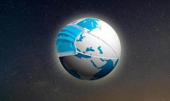 concetto di globo terrestre con maschera, salva la terra, durante l'epidemia covid-19