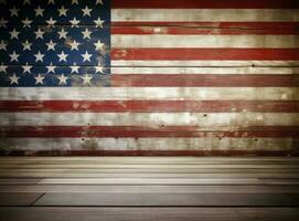 America bandiera dipinto su vecchio legna sfondo creato con generativo ai tecnologia. foto
