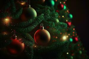 un ai-generato sfondo con Natale alberi e ornamenti foto