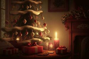 un ai-generato sfondo con Natale alberi e ornamenti foto