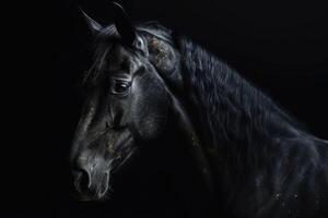 ritratto di bellissimo affascinante nero cavallo. generativo ai foto