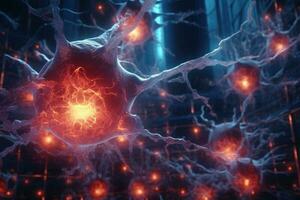 nervo cellula striscione. sistema neurone di cervello con sinapsi. generativo un' foto