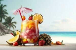 tropicale cocktail. estate bevande e spiaggia vacanza sfondo. generativo ai foto