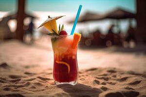 tropicale cocktail. estate bevande e spiaggia vacanza sfondo. generativo ai foto